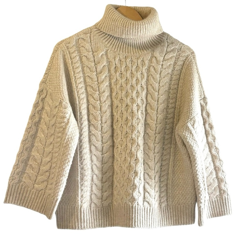 Calvin Klein Cream Cable Knit Turtleneck Sweater